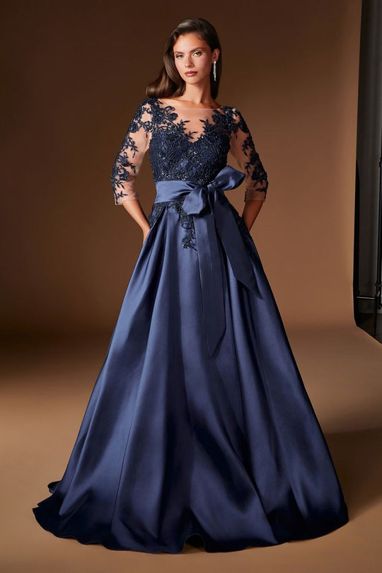Ladivine CDS569 - Bateau Beaded Lace Mikado Prom Gown