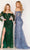 Cecilia Couture 172 - Off Shoulder Long Sleeve Slit Gown Evening Dresses 6 / Dusty Blue