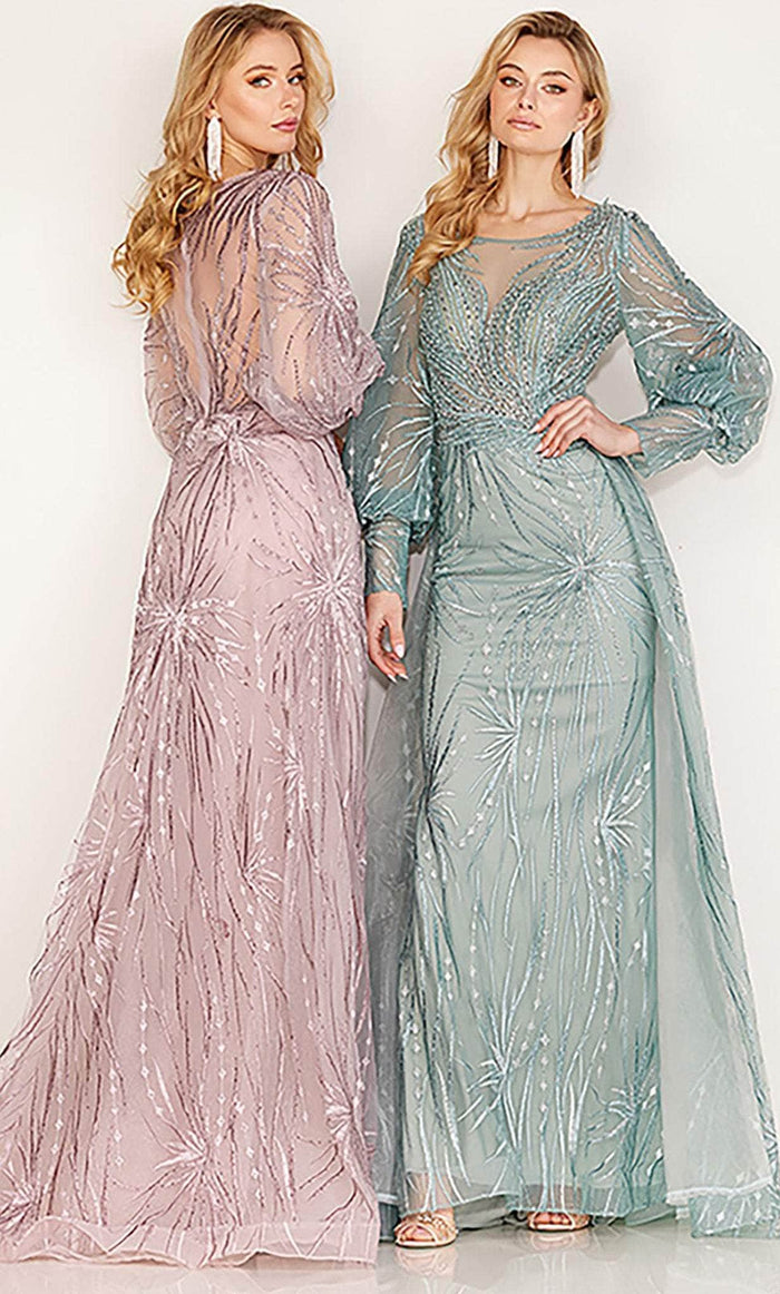 Cecilia Couture 187 - Sheer Bishop-Sleeve Evening Dress Winter Formals and Balls 12 / Dusty Green