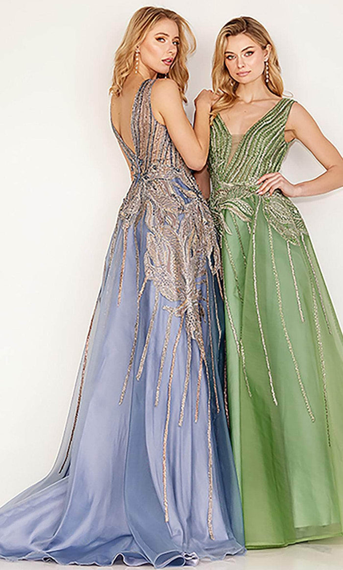 Cecilia Couture 190 - Embroidered A-line V Neck Dress Prom Dresses 6 / Dusty Blue