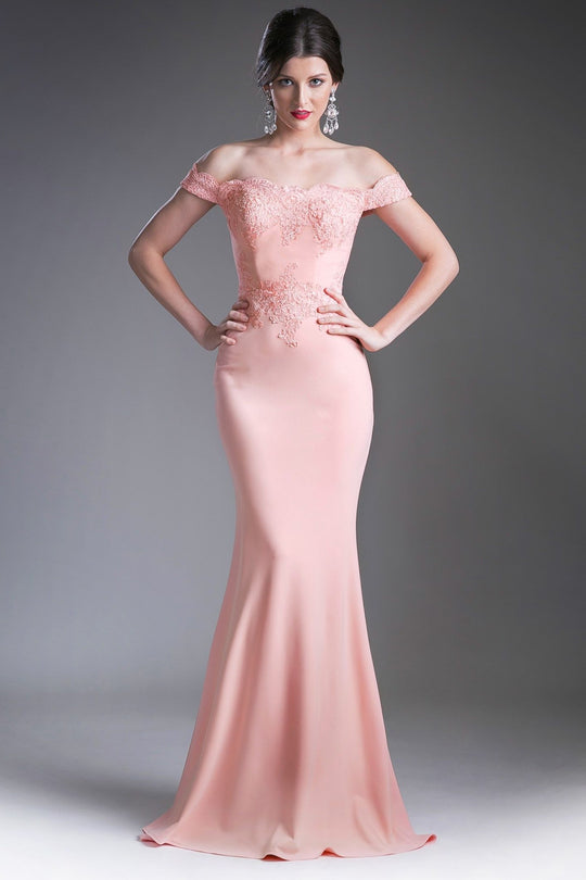 Ladivine CF158 - Off Shoulder Gown in Stretch Crepe Evening Dress