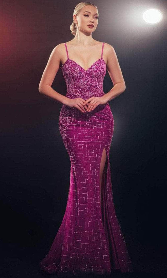 Chic and Holland AF330141 - Embroidered Sleeveless Prom Gown Prom Dresses 0 / Magenta
