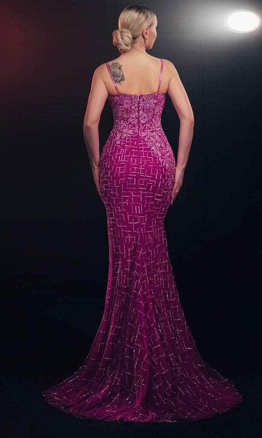Chic and Holland AF330141 - Embroidered Sleeveless Prom Gown