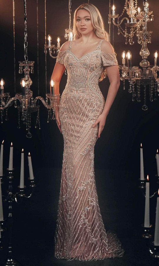 Chic and Holland HF110111 - Bead Embroidered Evening Gown