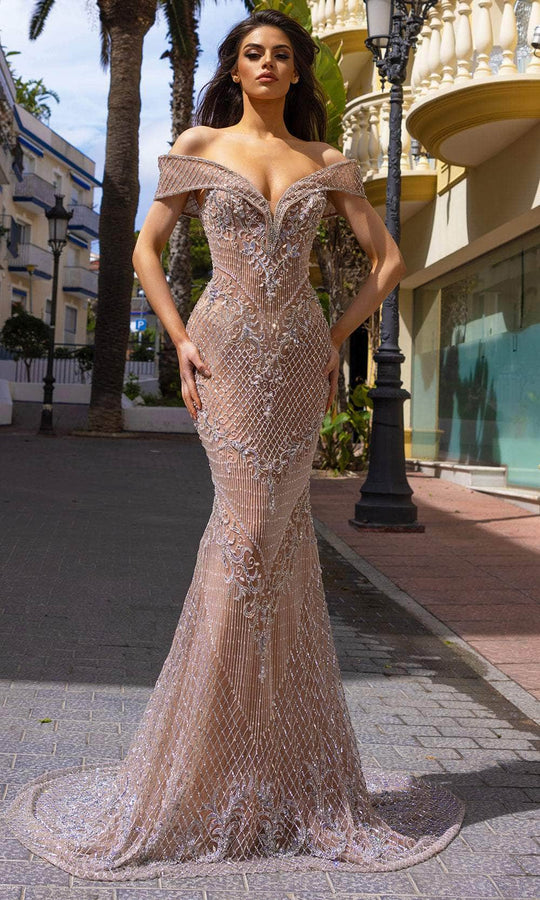 Chic and Holland HF110295 - Fold Over V-Neck Evening Dress