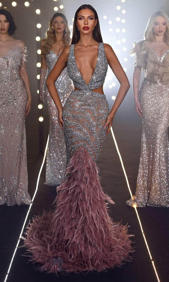 Chic and Holland ZRH440005 - Feather Flare Evening Gown