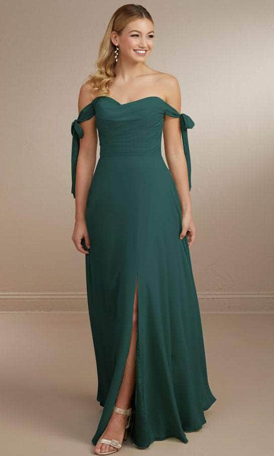 Christina Wu Celebration 22162 - Bow Tie Off Shoulder Chiffon Gown Special Occasion Dress 0 / Teal