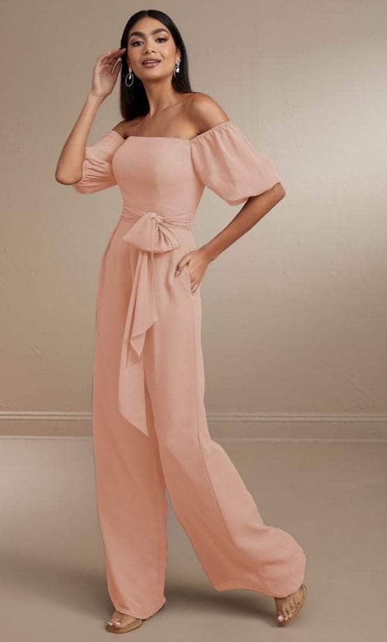 Christina Wu Celebration 22171 - Offshoulder Jumpsuit with Puff Sleeve Special Occasion Dress 0 / Rose