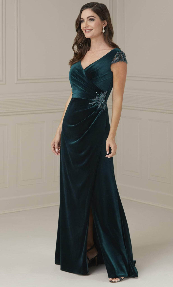 Christina Wu Elegance 17108 - Beaded Velvet Evening Dress Evening Dresses 2 / Hunter Green