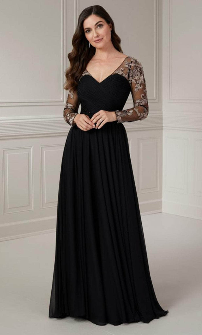 Christina Wu Elegance 17120 - Long Sleeve Applique Evening Dress Evening Dresses 2 / Black/Multi