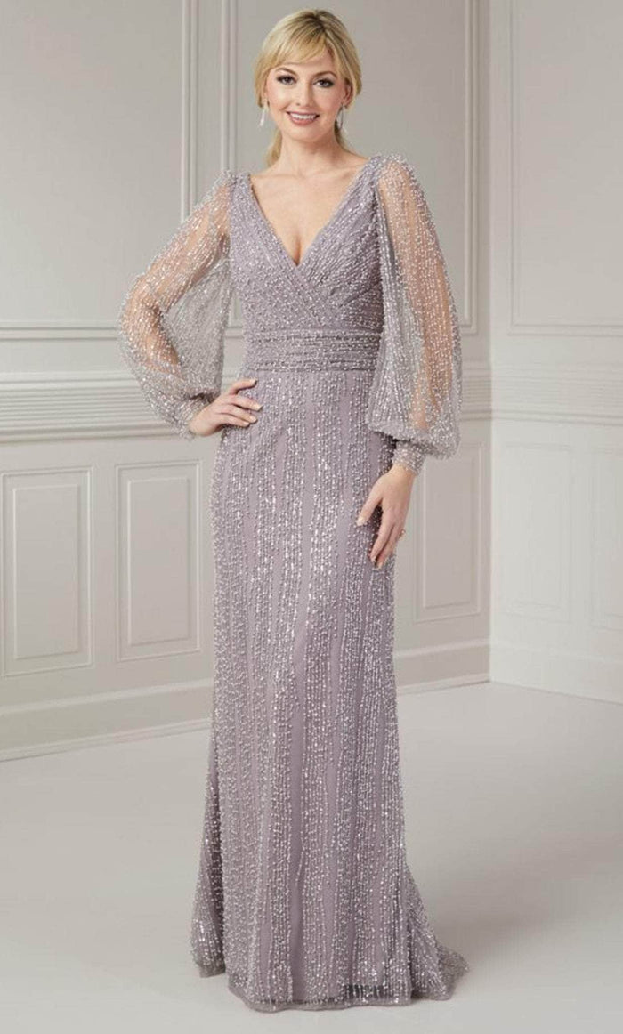 Christina Wu Elegance 17124 - Puff Sleeve Beaded Evening Gown Evening Dresses 2 / Dusty Lavender