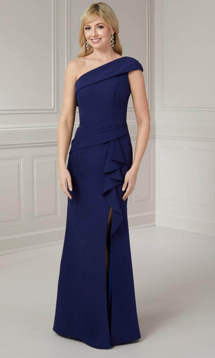 Christina Wu Elegance 17136 - One Shoulder Draped Evening Gown Evening Dress 2 / Navy
