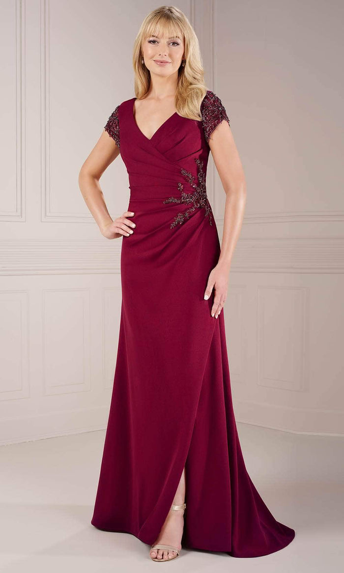 Christina Wu Elegance 17147 - Beaded Short Sleeve Evening Dress Evening Dresses 2 / Wine