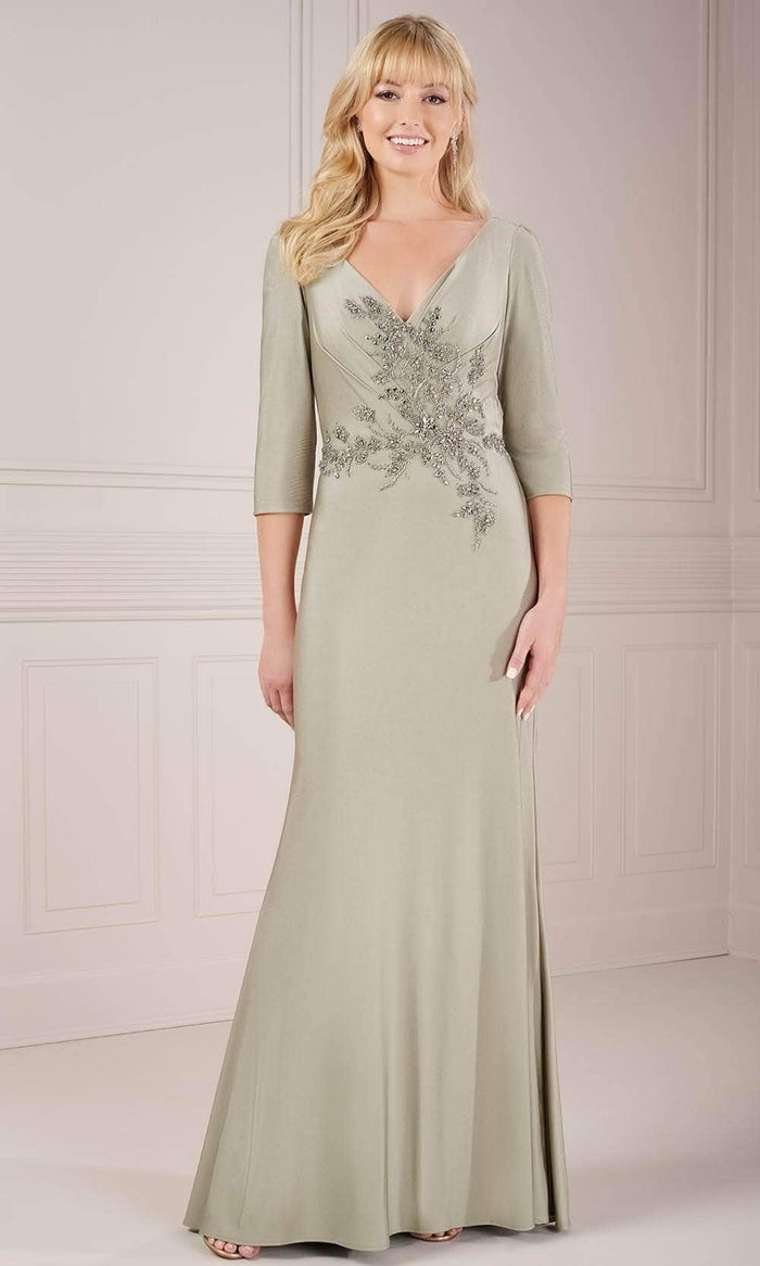 Christina Wu Elegance 17148 - Embellished V-Neck Evening Dress Evening Dresses 2 / Sage