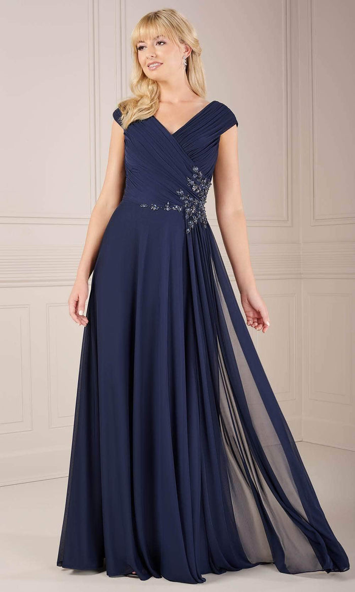Christina Wu Elegance 17155 - Pleated A-Line Evening Dress Evening Dresses 2 / Navy
