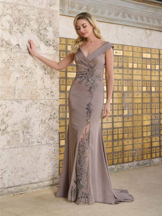 Christina Wu Elegance 17175 - Fold Over V-Neck Beaded Evening Gown