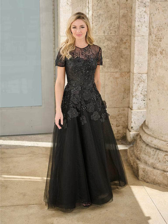 Christina Wu Elegance 17166 - Short Sleeve Floral Appliqued Prom Gown