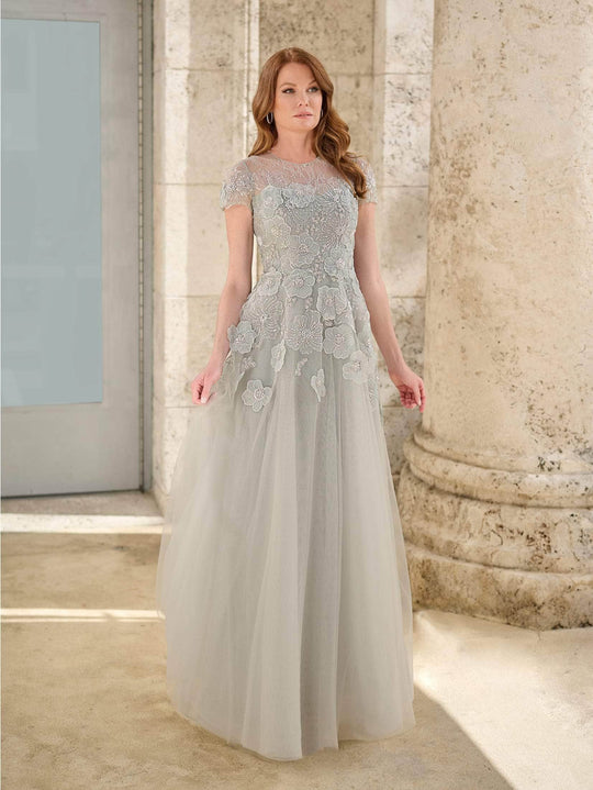 Christina Wu Elegance 17166 - Short Sleeve Floral Appliqued Prom Gown