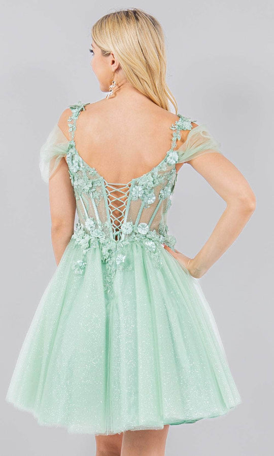 Cinderella Couture 5134J - Cold Shoulder Floral Lace Cocktail Dress