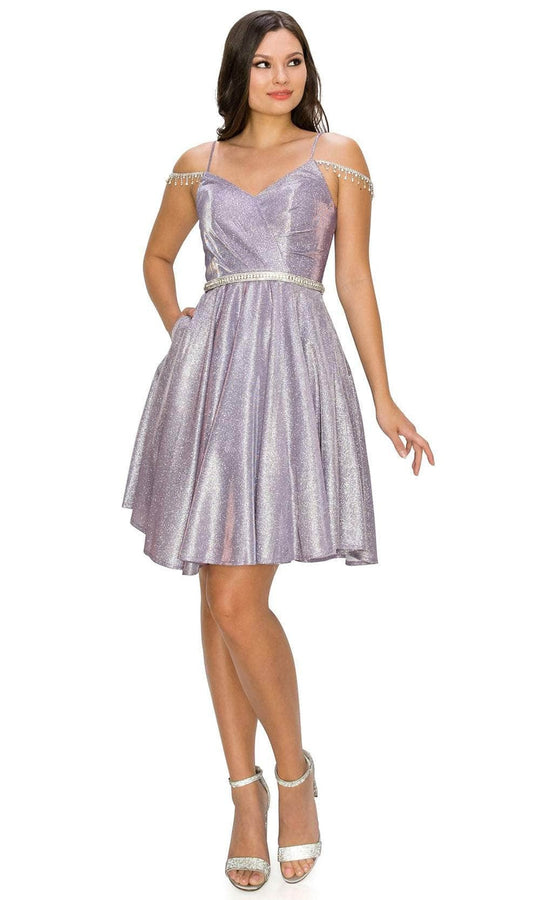 Cinderella Couture 8014J - Glittered Cold Shoulder Cocktail Dress