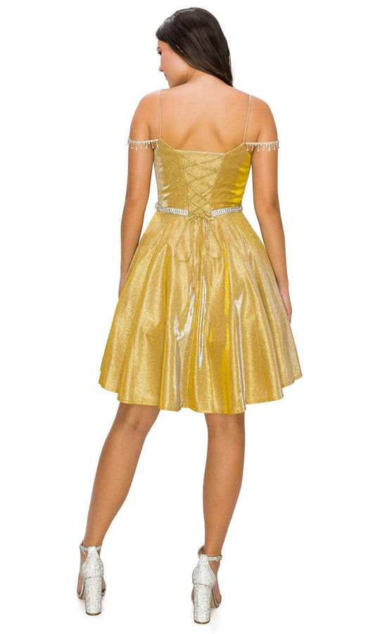 Cinderella Couture 8014J - Glittered Cold Shoulder Cocktail Dress