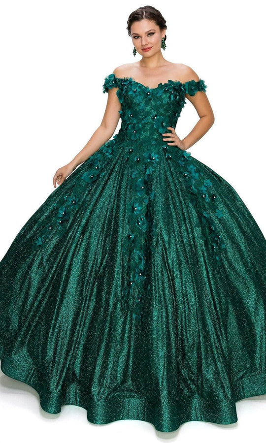 Cinderella Couture 8020J - 3D Floral Glitter Off-Shoulder Ballgown