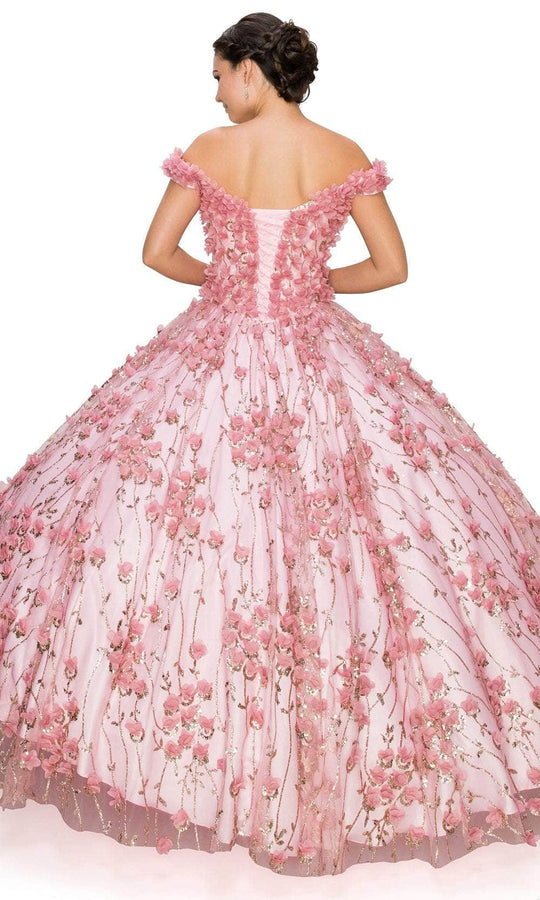 Cinderella Couture 8021J - Off-Shoulder 3D Floral Embellished Ballgown