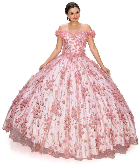 Cinderella Couture 8021J - Off-Shoulder 3D Floral Embellished Ballgown