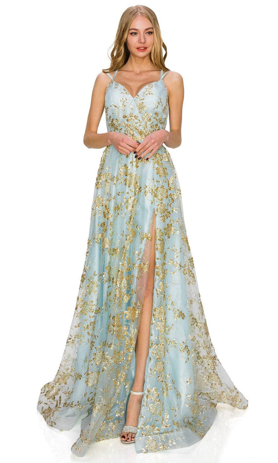 Cinderella Couture 8022J - Floral Glitter A-Line Prom Gown Special Occasion Dress