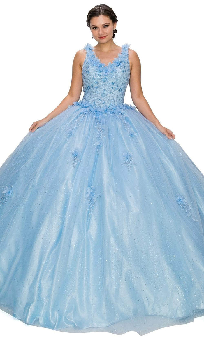 Cinderella Couture 8025J - 3D Floral Applique Sleeveless Ballgown Special Occasion Dress XS / Blue