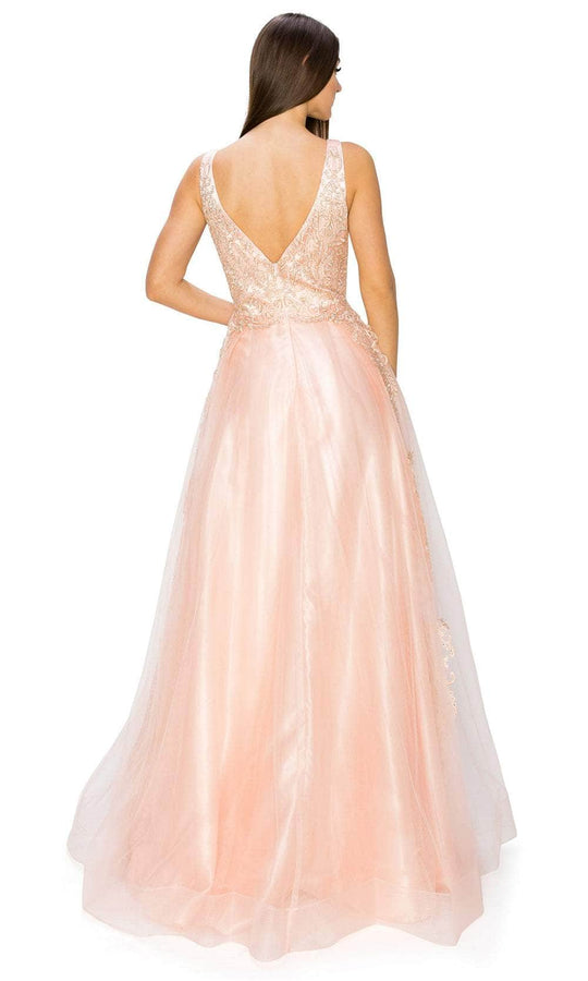 Cinderella Couture 8029J - Gold Embroidered A-Line Prom Gown