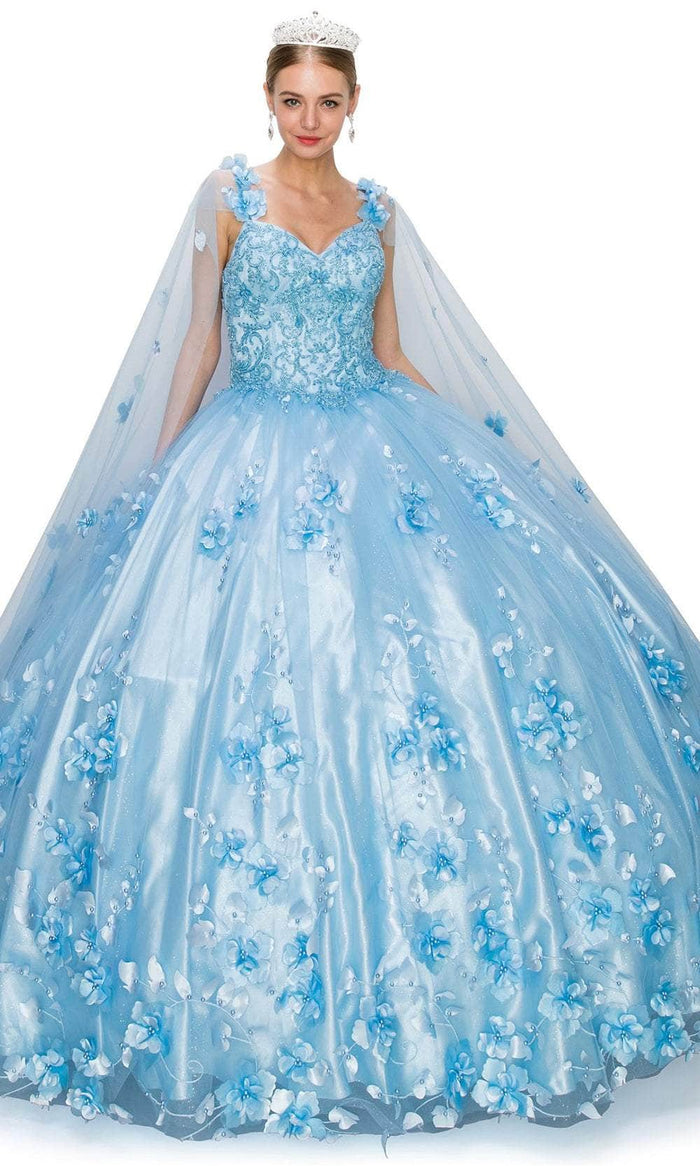 Cinderella Couture 8030J - Sweetheart Floral Appliqued Ballgown Special Occasion Dress XS / Blue