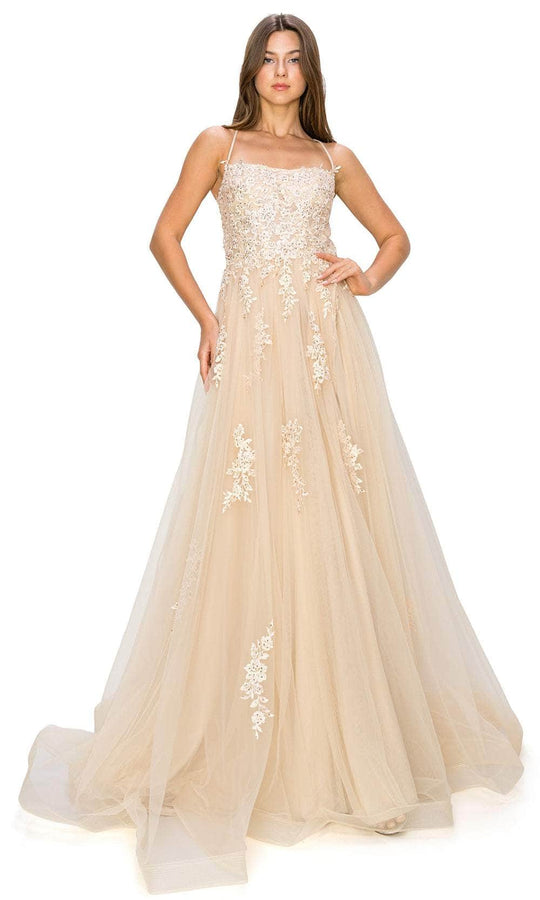 Cinderella Couture 8031J - Floral Embroidered Tulle Prom Gown