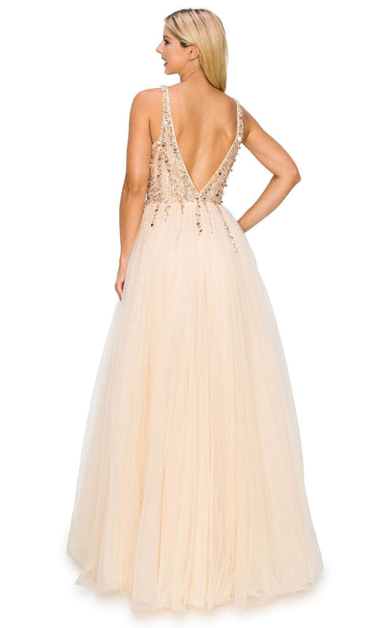 Cinderella Couture 8034J - Sequined Lace V-Neck Prom Gown