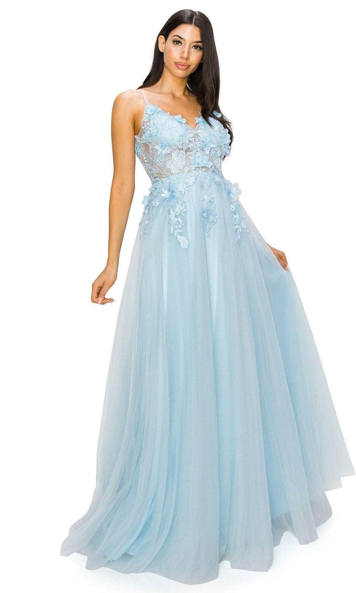 Cinderella Couture 8038J - 3D Floral Applique V-Neck Prom Dress Special Occasion Dress XS / Blue