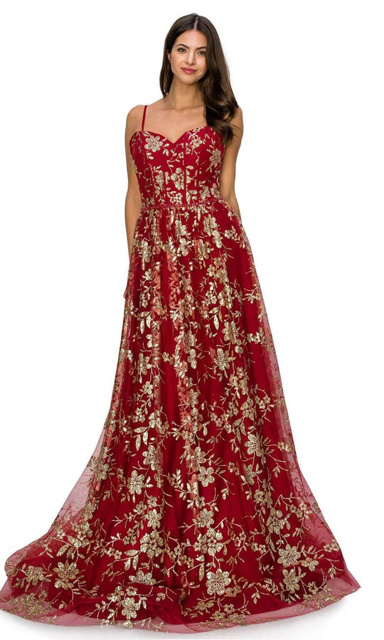 Cinderella Couture 8043J - Sweetheart Floral Glitter Prom Gown