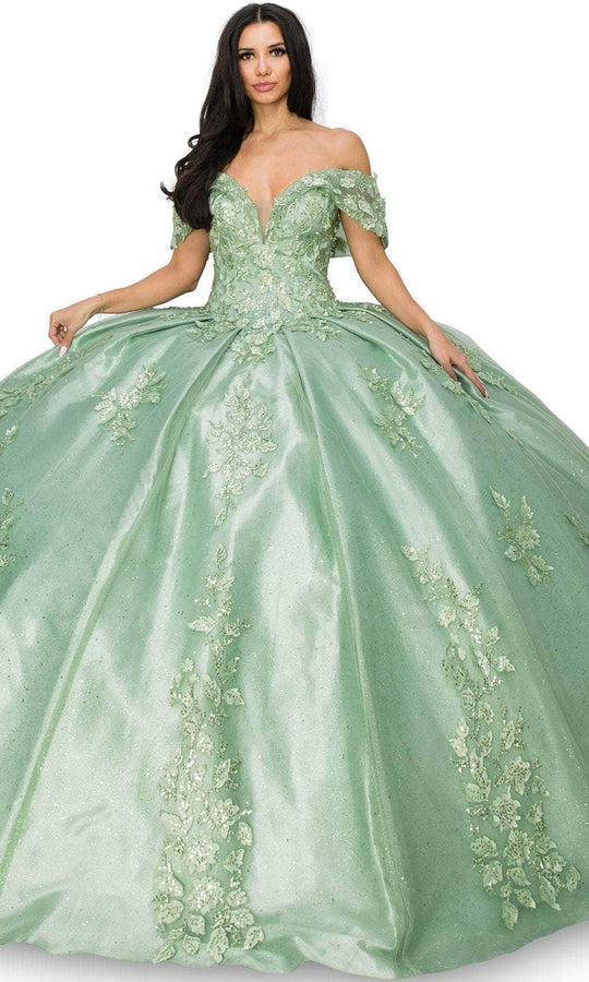 Cinderella Couture 8045J - Floral Appliqued Deep Sweetheart Ballgown