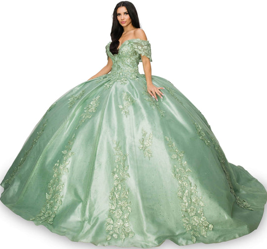 Cinderella Couture 8045J - Floral Appliqued Deep Sweetheart Ballgown