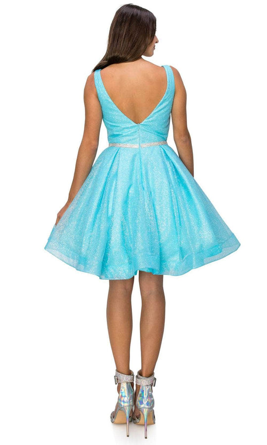 Cinderella Couture 8047J - Glittered Pleated A-Line Cocktail Dress