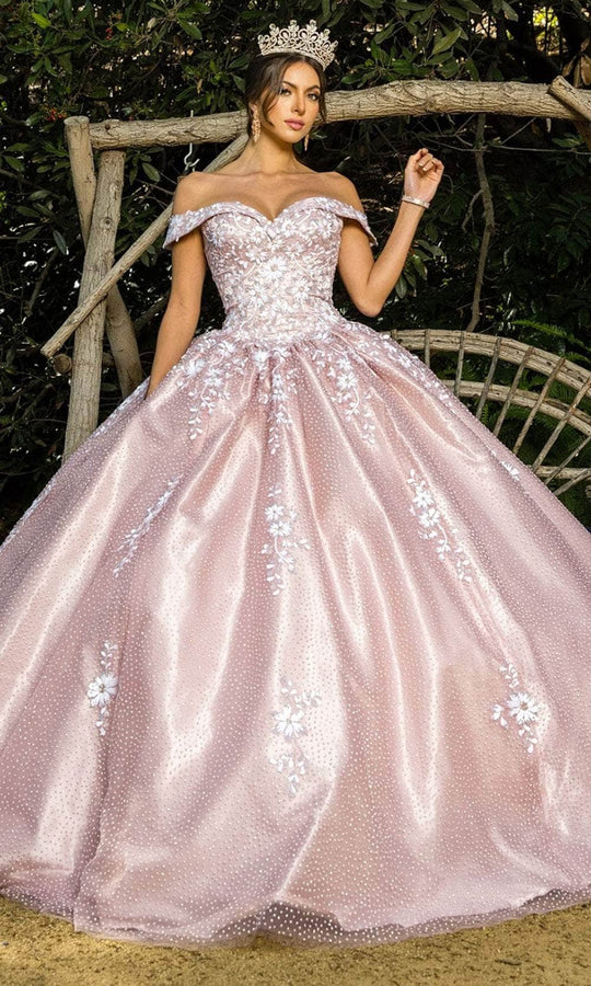 Cinderella Couture 8060J - Floral Applique Off-Shoulder Ballgown