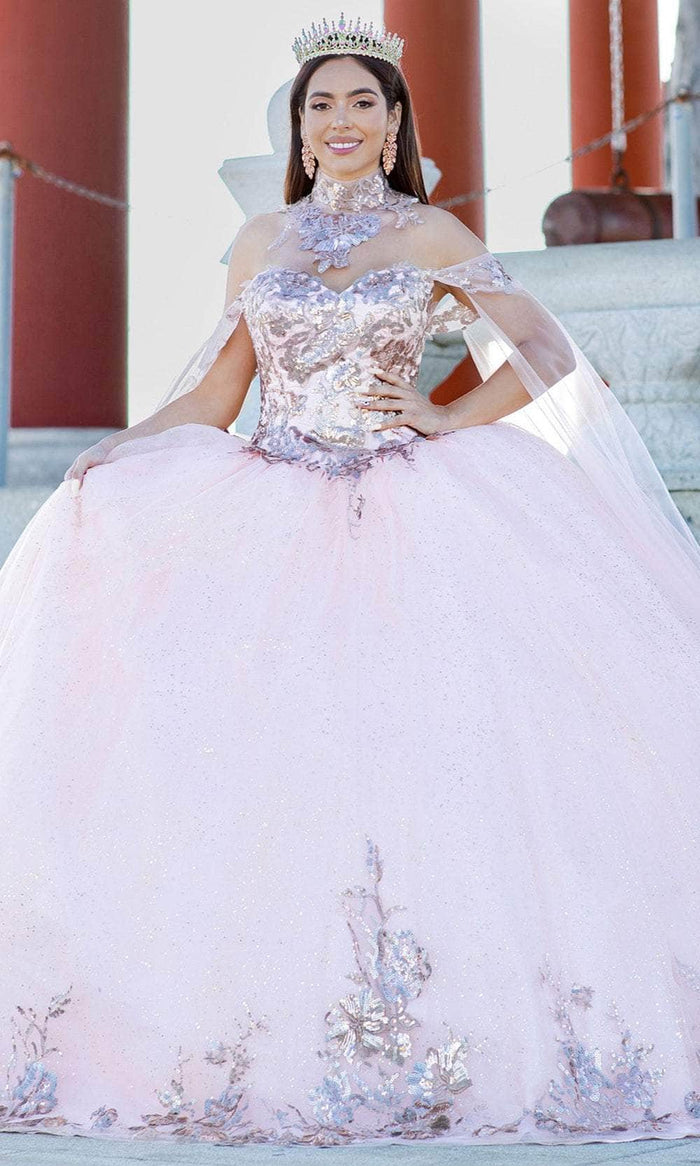 Cinderella Couture 8064J - Off-Shoulder Lace Embellished Ballgown Special Occasion Dress XS / Blush