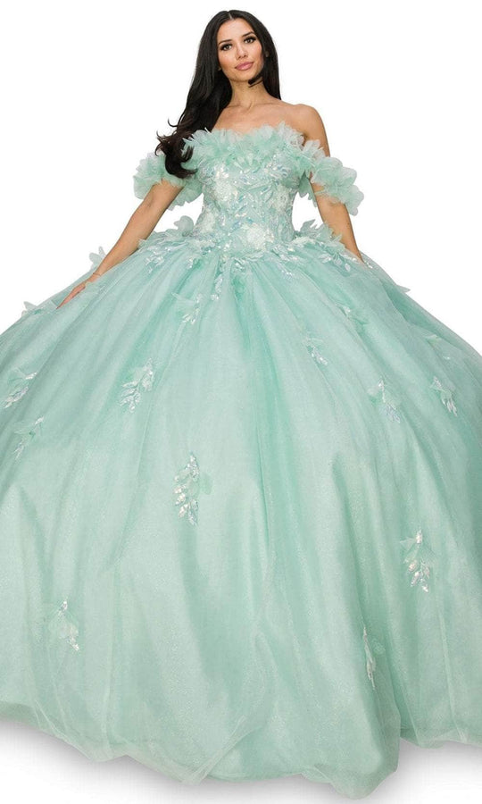 Cinderella Couture 8065J - Off-Shoulder Ruffle Detailed Ballgown