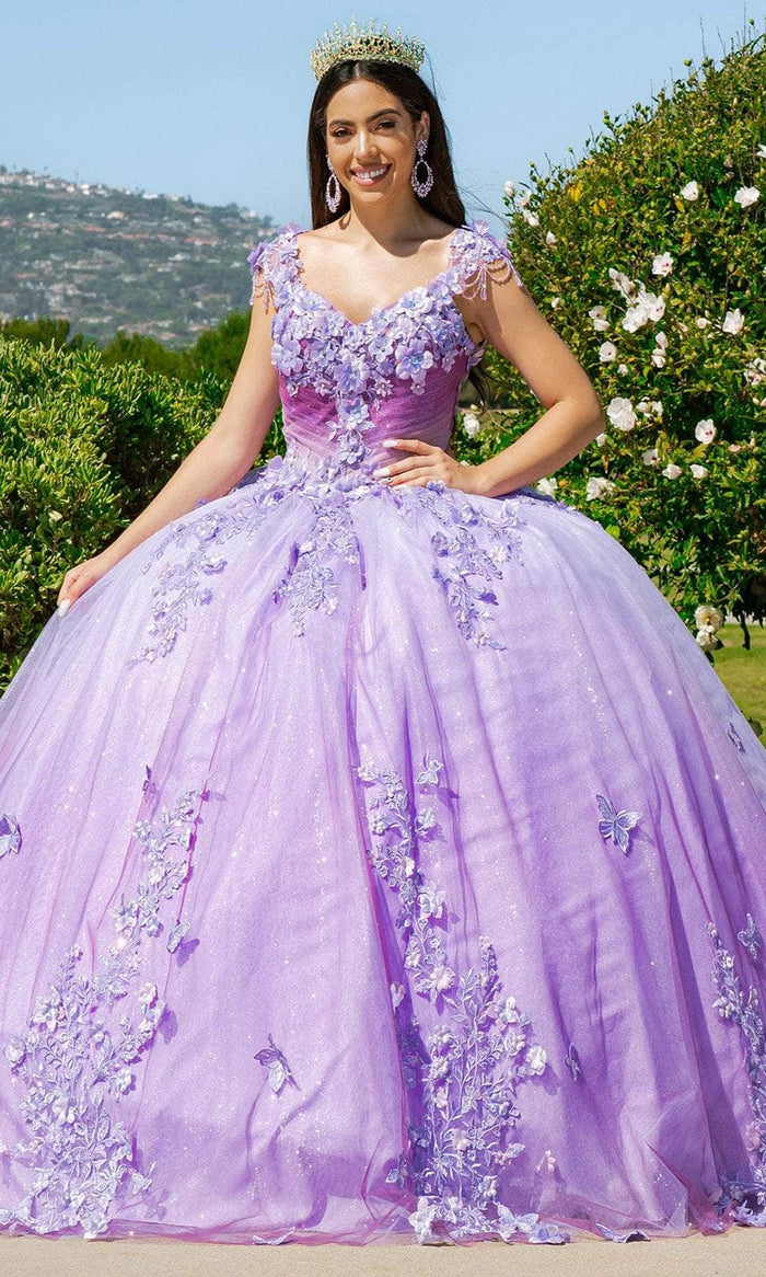 Cinderella Couture 8088J - 3D Floral Embellished Cap Sleeve Ballgown Ball Gowns XS / Lavendar