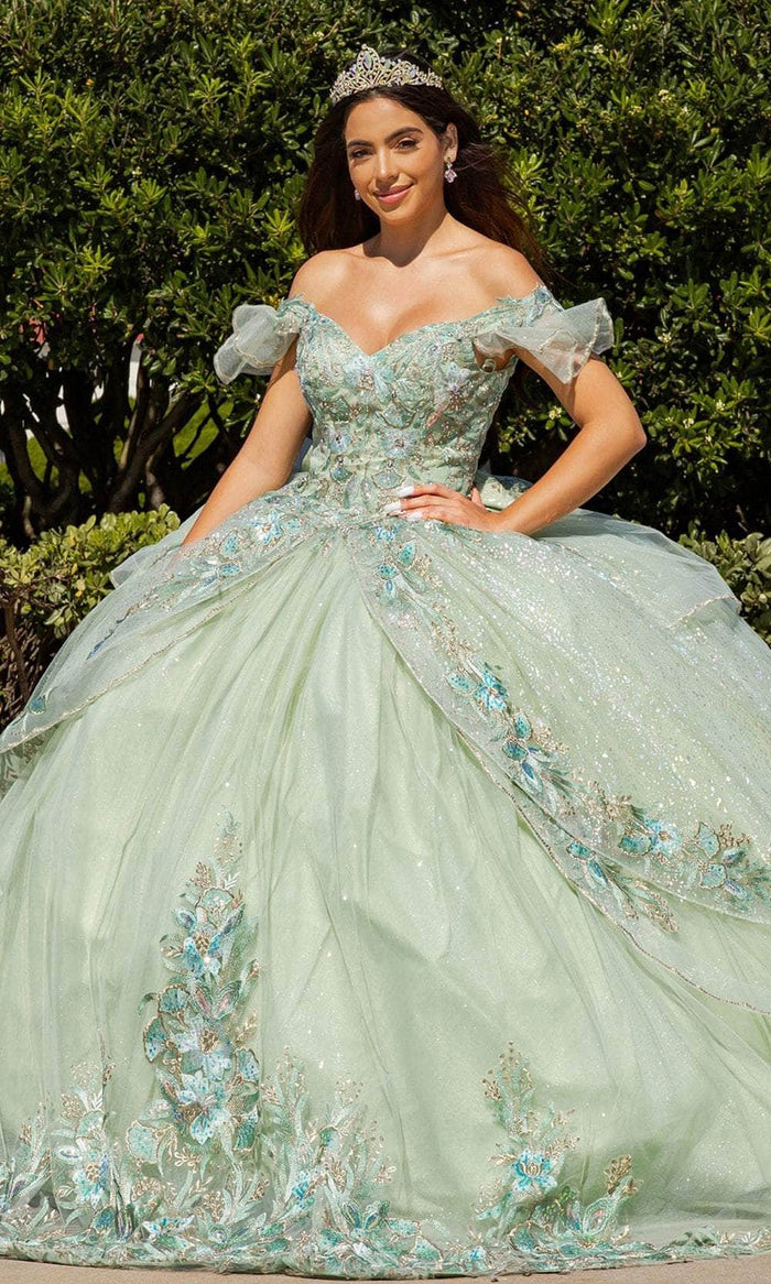 Cinderella Couture 8089J - Embroidered Off-Shoulder Ballgown Ball Gowns XS / Sage