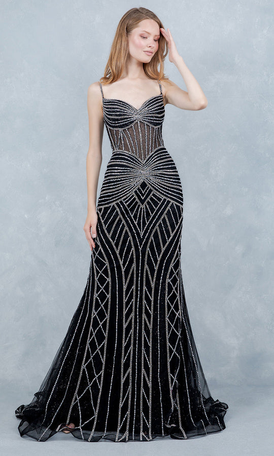 Cinderella Couture 8376J - Art Deco Beaded Sweetheart Tulle Prom Gown