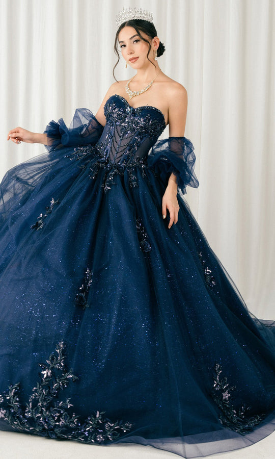 Cinderella Couture 8380J - Puff Sleeve Shimmering Applique Ballgown