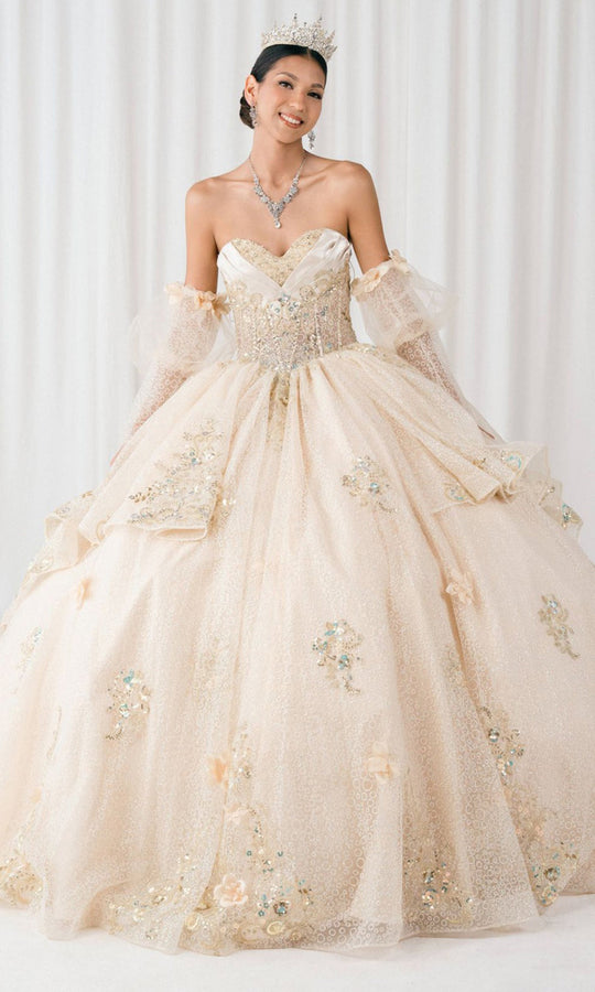 Cinderella Couture 8385J - 3D Floral Accent Sweetheart Basque Ballgown