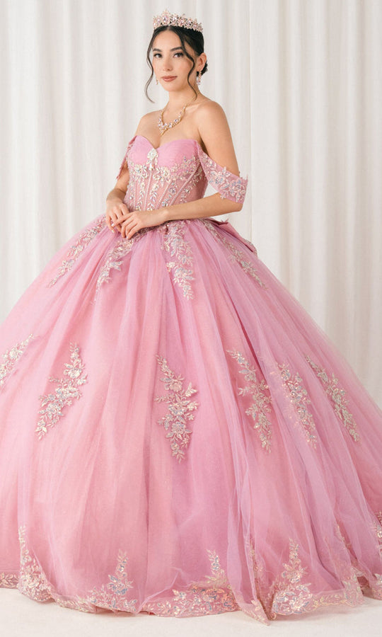 Cinderella Couture 8405JQ - Bow Back Floral Embroidered Ballgown