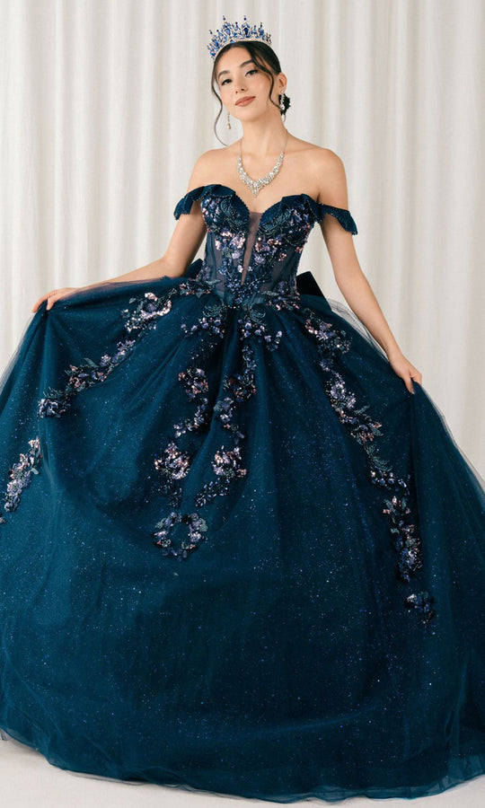 Cinderella Couture 8440JQ - Ruffled Trim Off Shoulder Beaded Ballgown