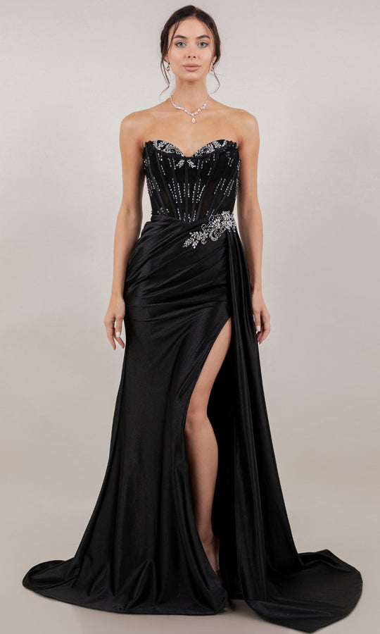 Cinderella Couture 8511J - Illusion Bodice Crystal Applique Satin Gown